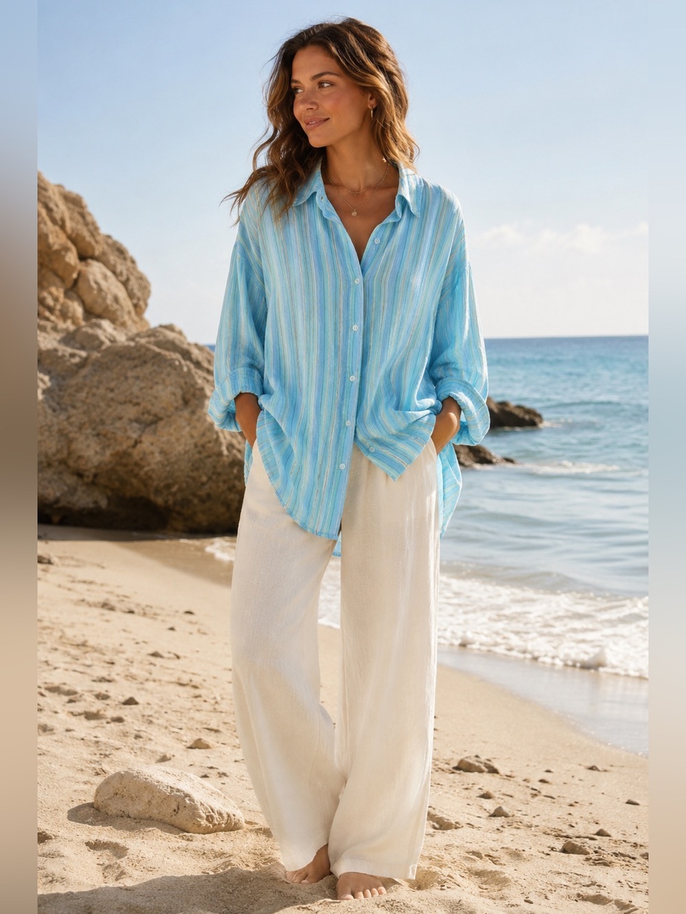 Wild Fable XXL Blue Striped Oversized Button Down Shirt NWT